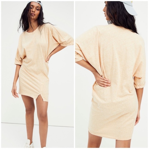 FREE PEOPLE Peach Shawna Short Sleeves Tee T-Shirt Tunic Dress - Picture 1 of 11